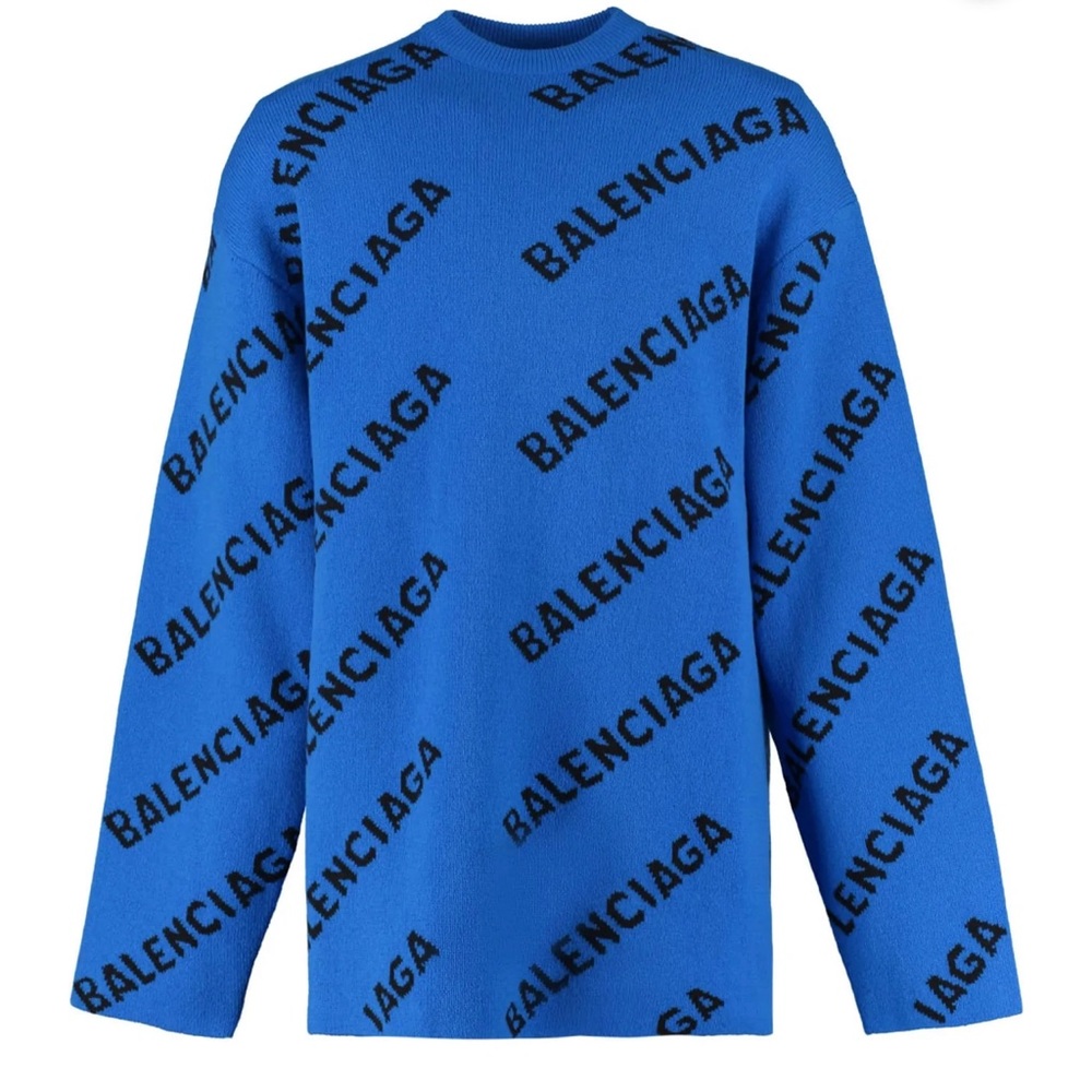 Balenciaga Logo Crewneck Sweater Blue Small